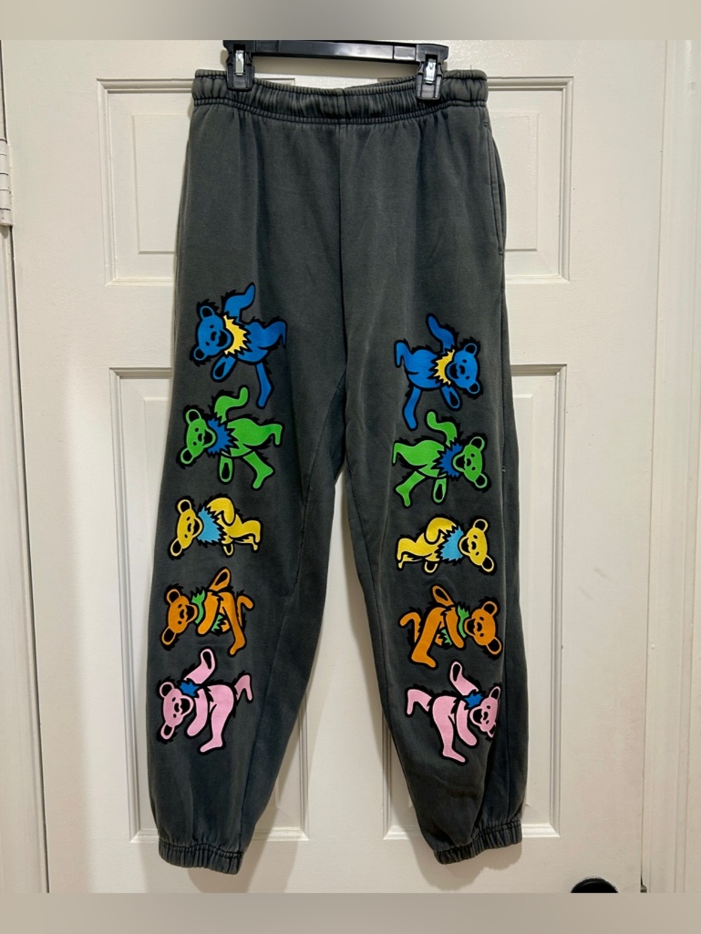 Grateful Dead Graphic Jogger Sweatpants With Dancing Bears Gray Mens Size Small